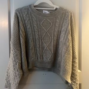 Princess Polly, Grey Cropped Cable Knit Sweater, Size Medium/Large